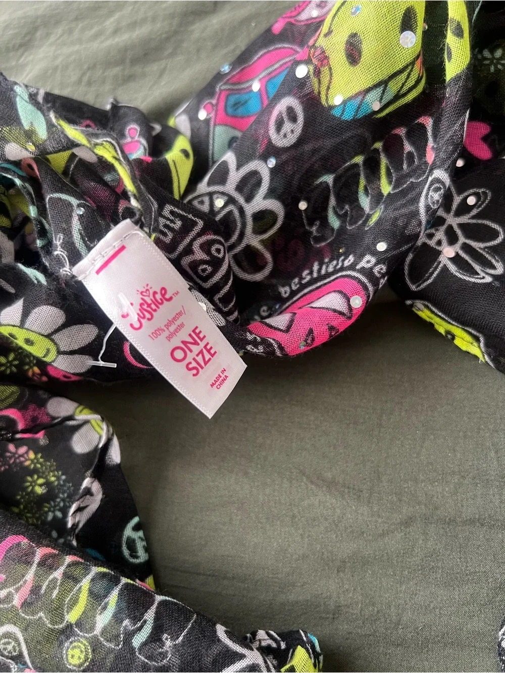 Justice Black Infinity Scarf Mask with Pink & Neon Yellow Graphics
